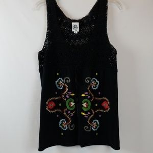 IVU Jane Black Crochet Embroidered Top Sm